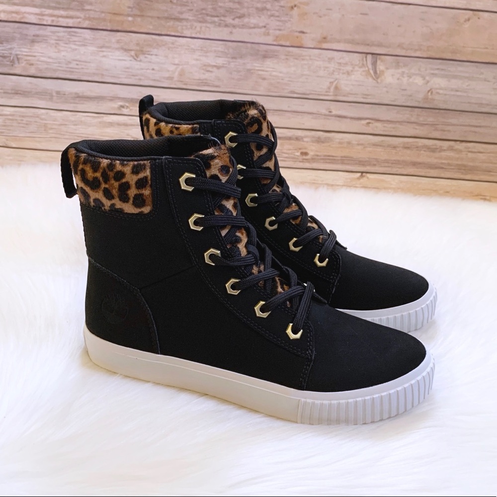 Timberland Black and Leopard Lace Up Boots